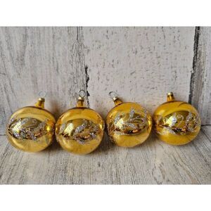 Vintage gold silver glitter ball ornament mini Xmas tree set